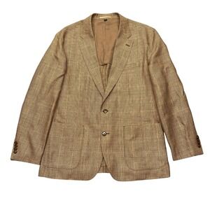 J. Crew Crosby Glen Plaid Moon Wool Worsted Linen Sport Coat Blazer 44R Brown
